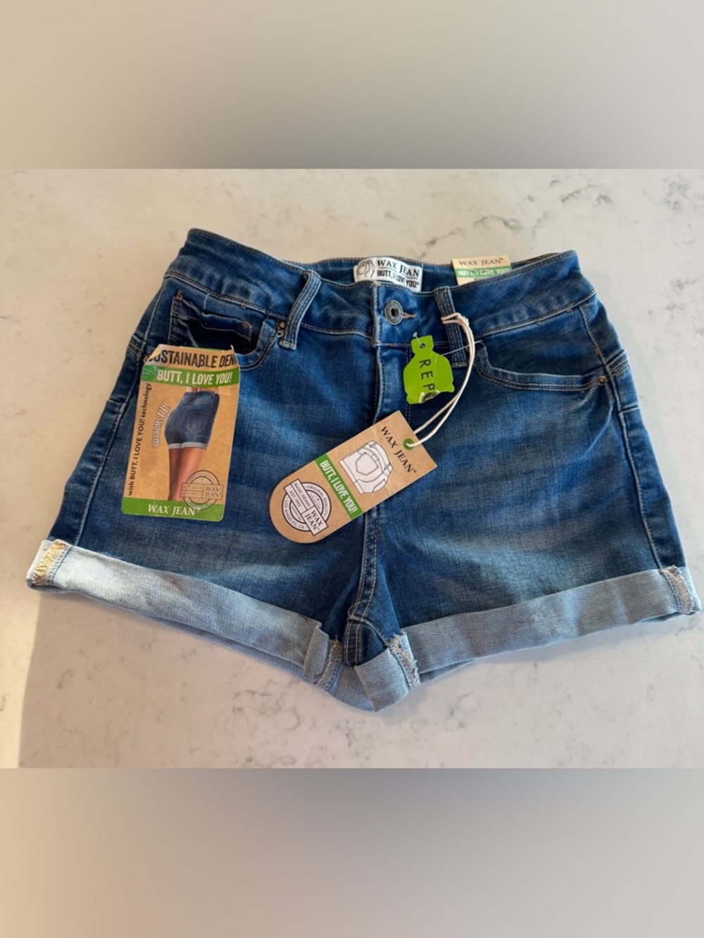 Wax Jean Indigo Butt Lift Denim Cuffed Shorts New W Tags